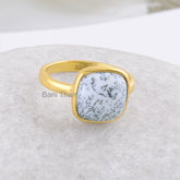 Dendritic Ring, Dendritic Agate 10x10mm Cushion Gemstone Bezel Ring, Micron Gold Plated Ring, 925 Sterling Silver Ring, Multi Color Ring